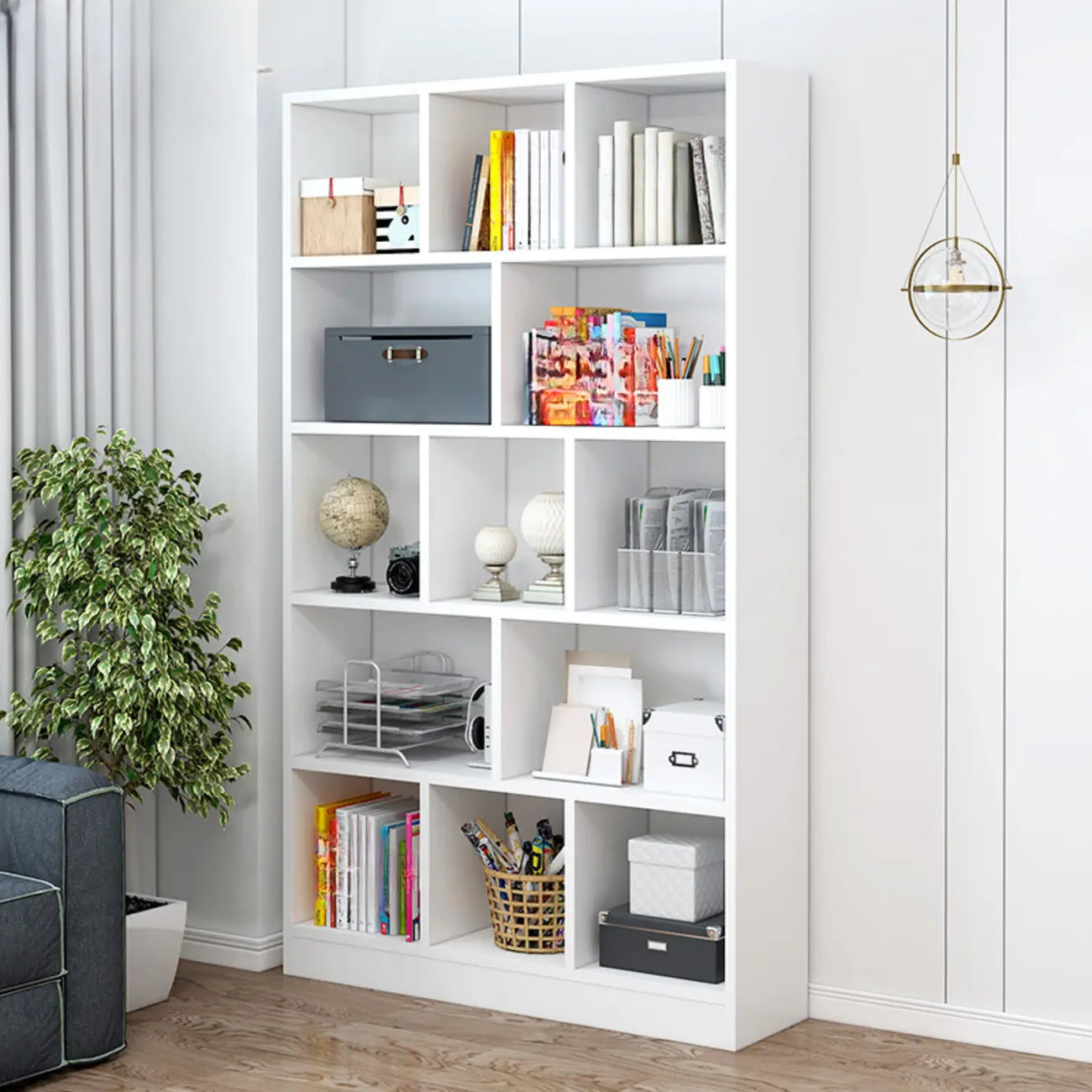 Bibliothèque en bois robuste à 5 niveaux avec armoire pour la maison