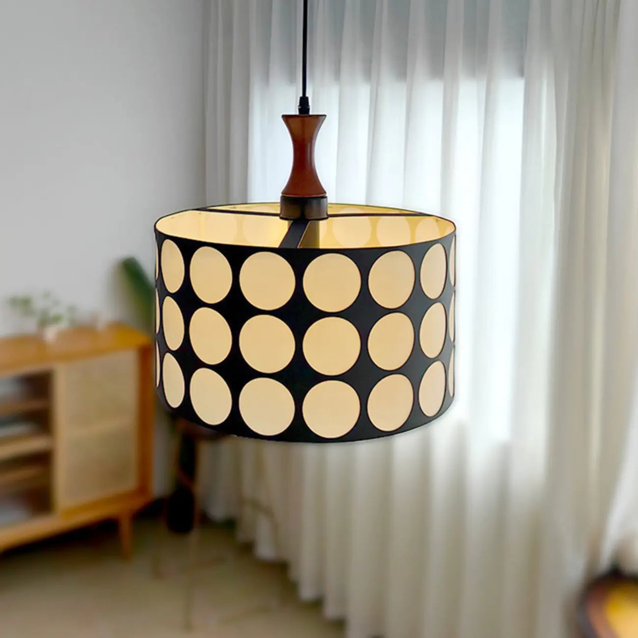 Suspension ronde noire et blanche de style français pour salon