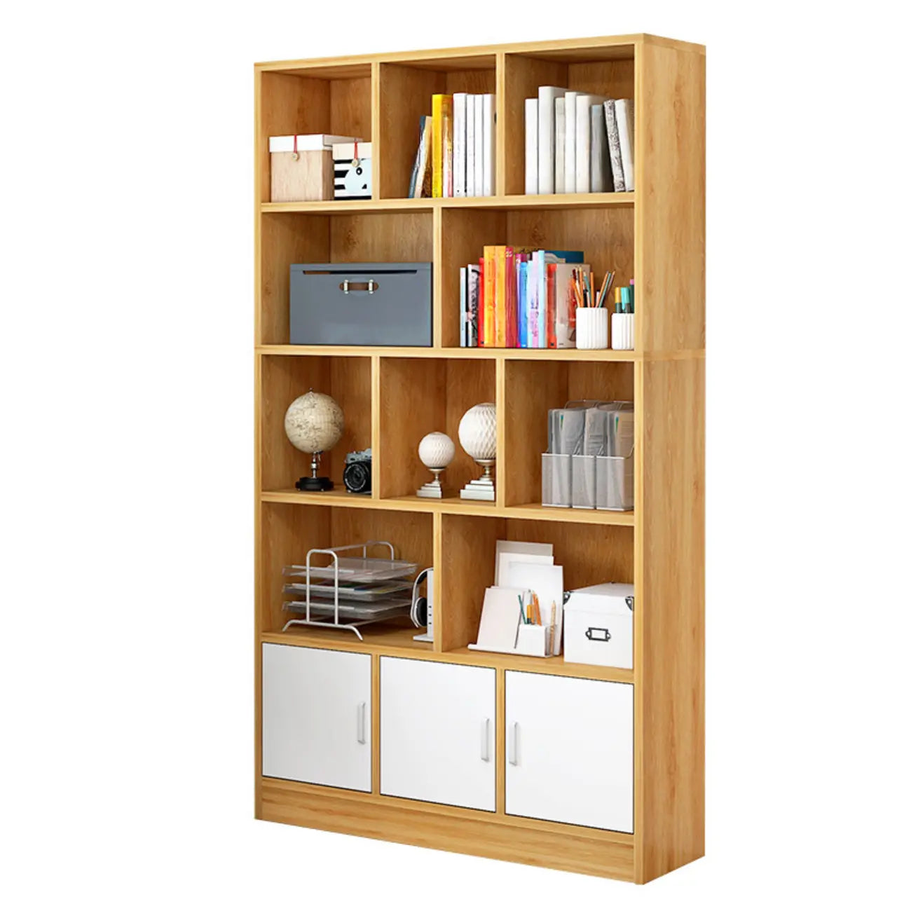 Bibliothèque en bois robuste à 5 niveaux avec armoire pour la maison