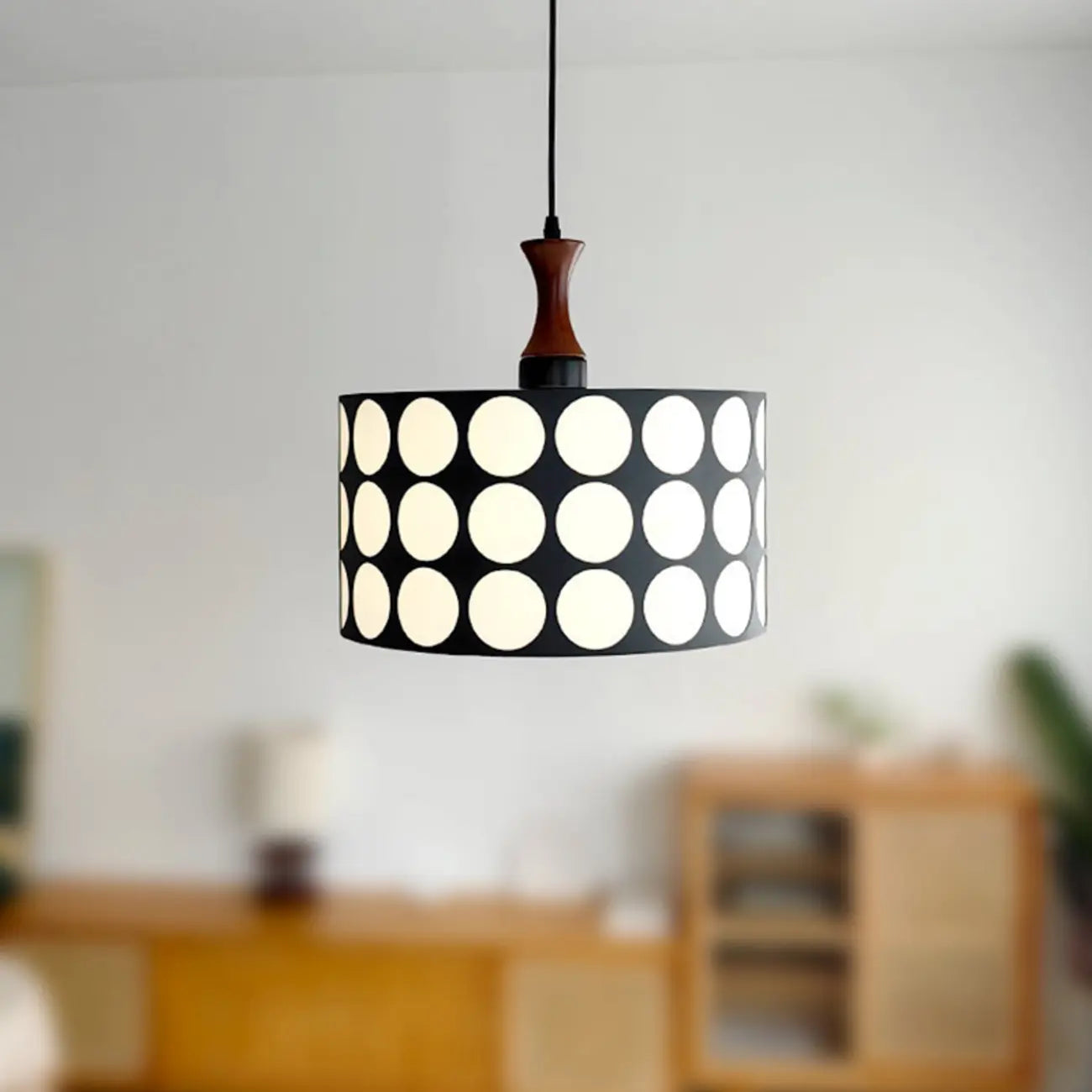 Suspension ronde noire et blanche de style français pour salon