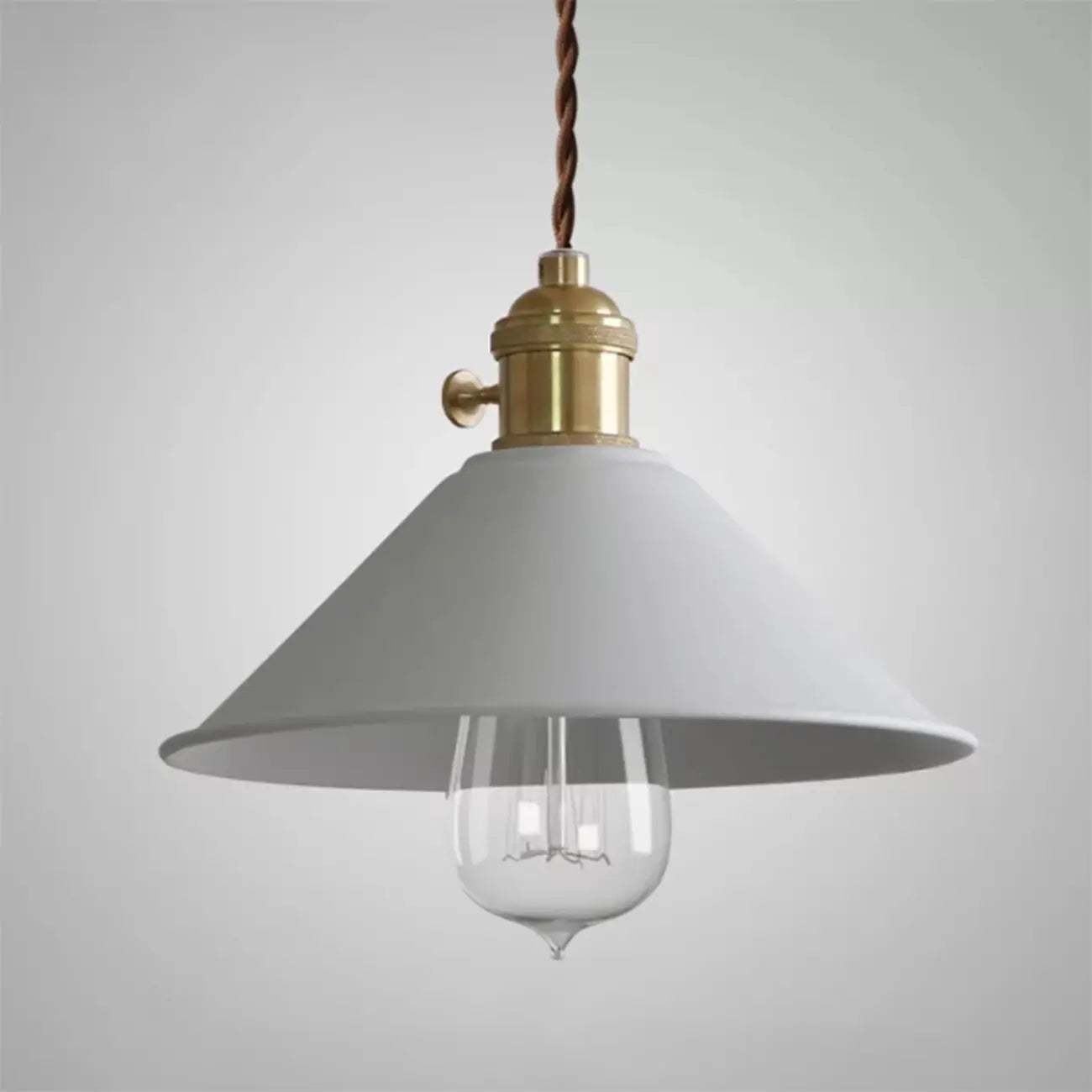 Suspension conique en aluminium gris industriel pour salle à manger