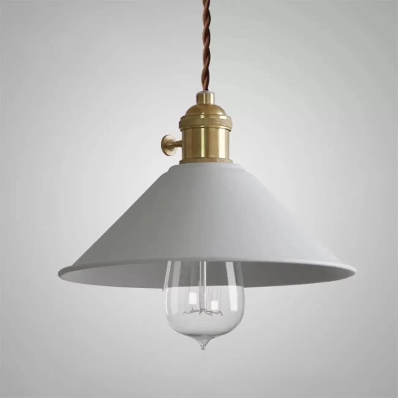 Suspension conique en aluminium gris industriel pour salle à manger