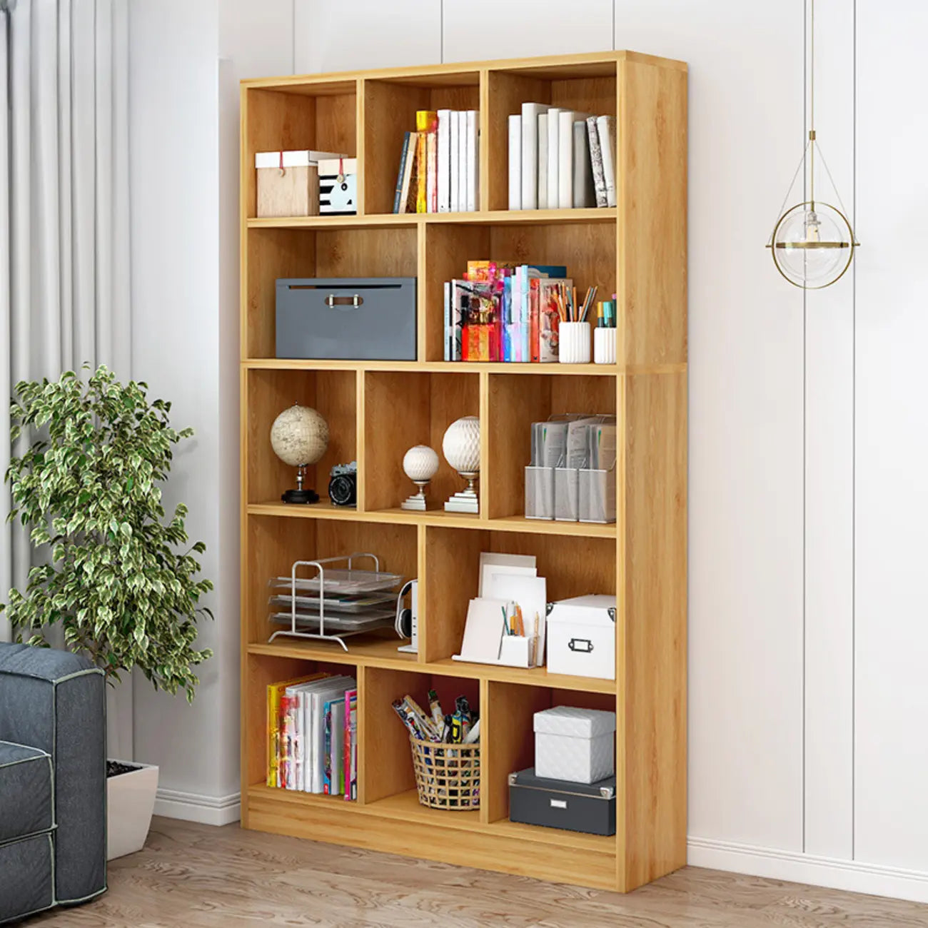 Bibliothèque en bois robuste à 5 niveaux avec armoire pour la maison
