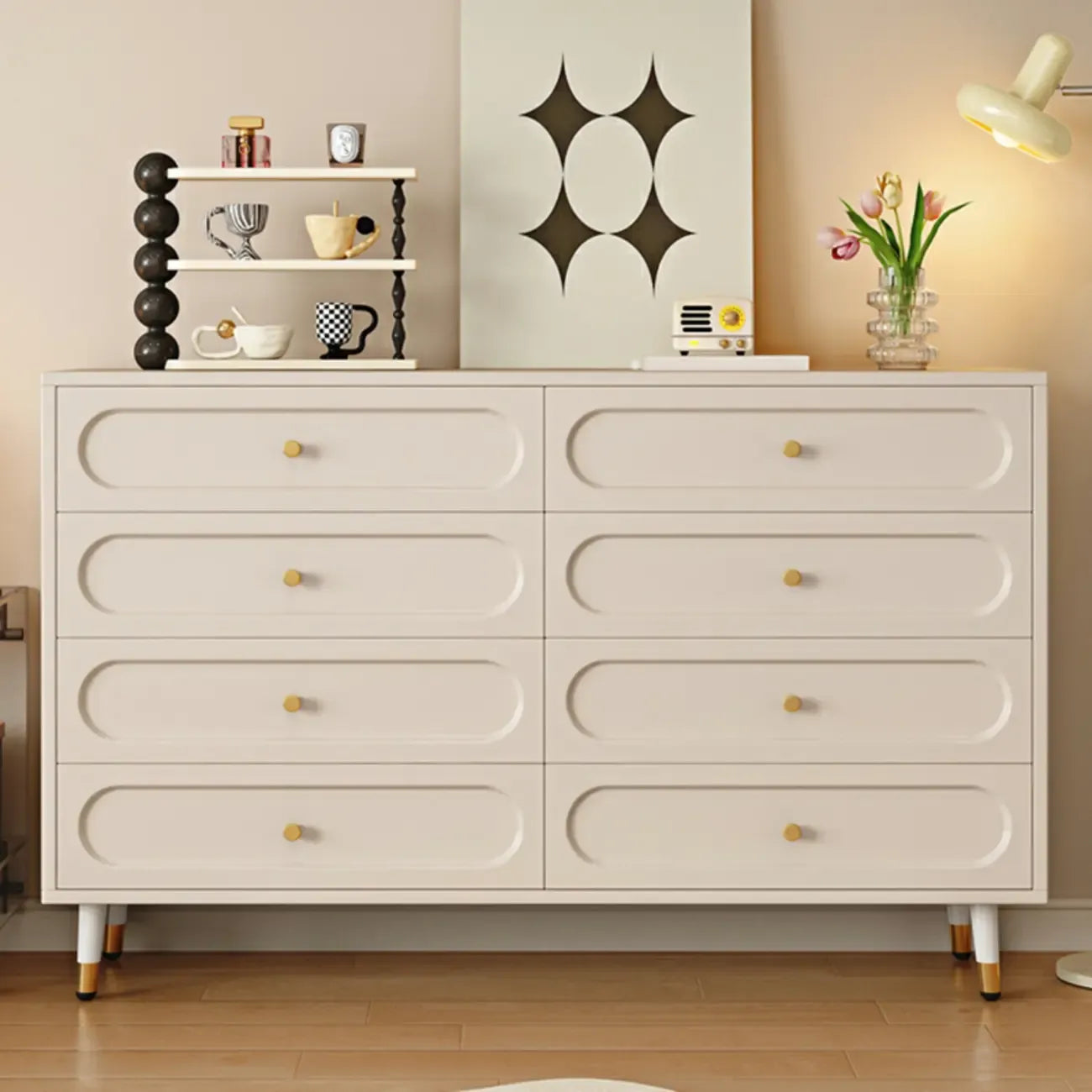 Commode traditionnelle en bois massif à 5 niveaux pour chambre à coucher