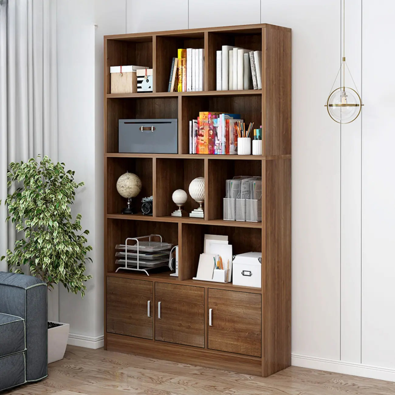 Bibliothèque en bois robuste à 5 niveaux avec armoire pour la maison