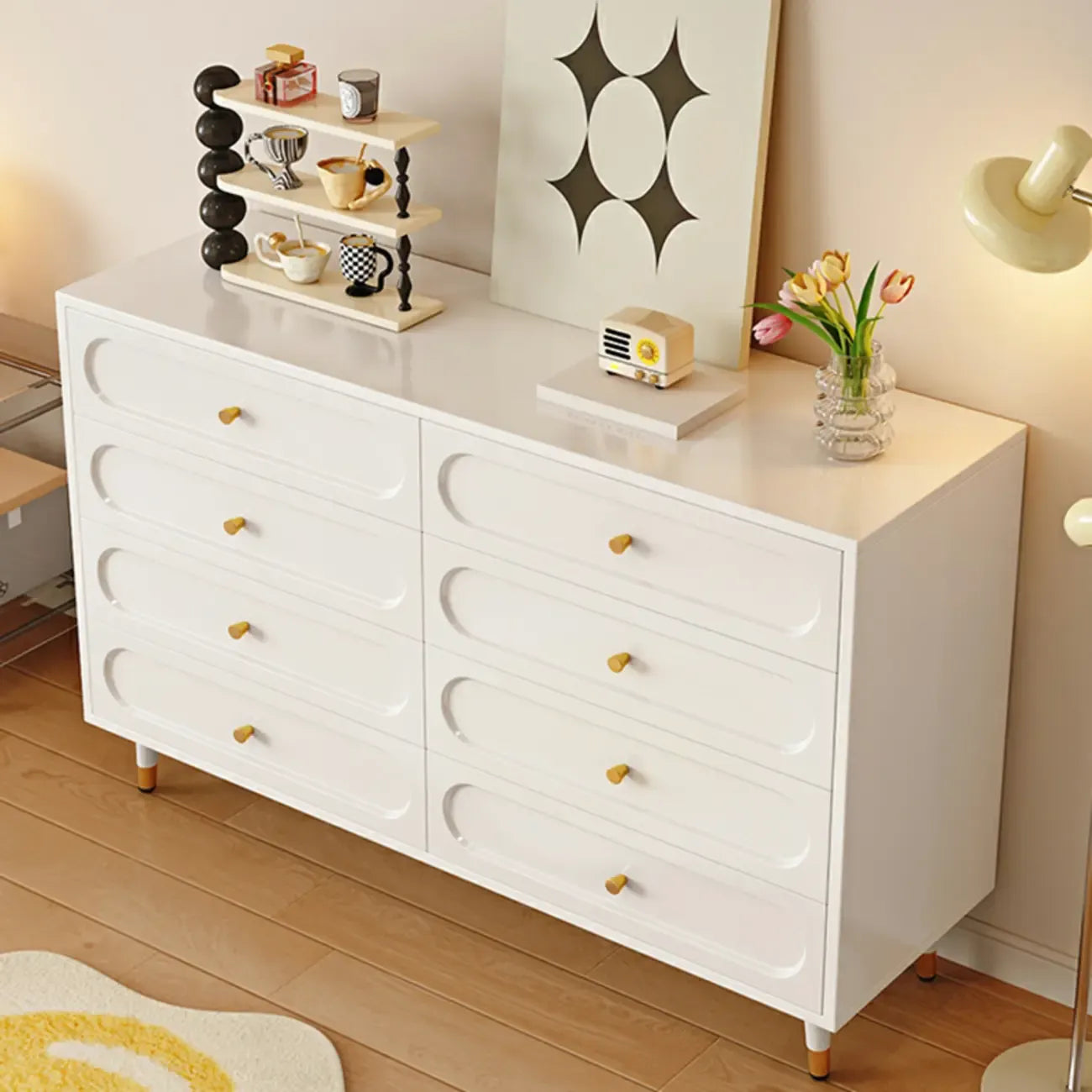 Commode traditionnelle en bois massif à 5 niveaux pour chambre à coucher