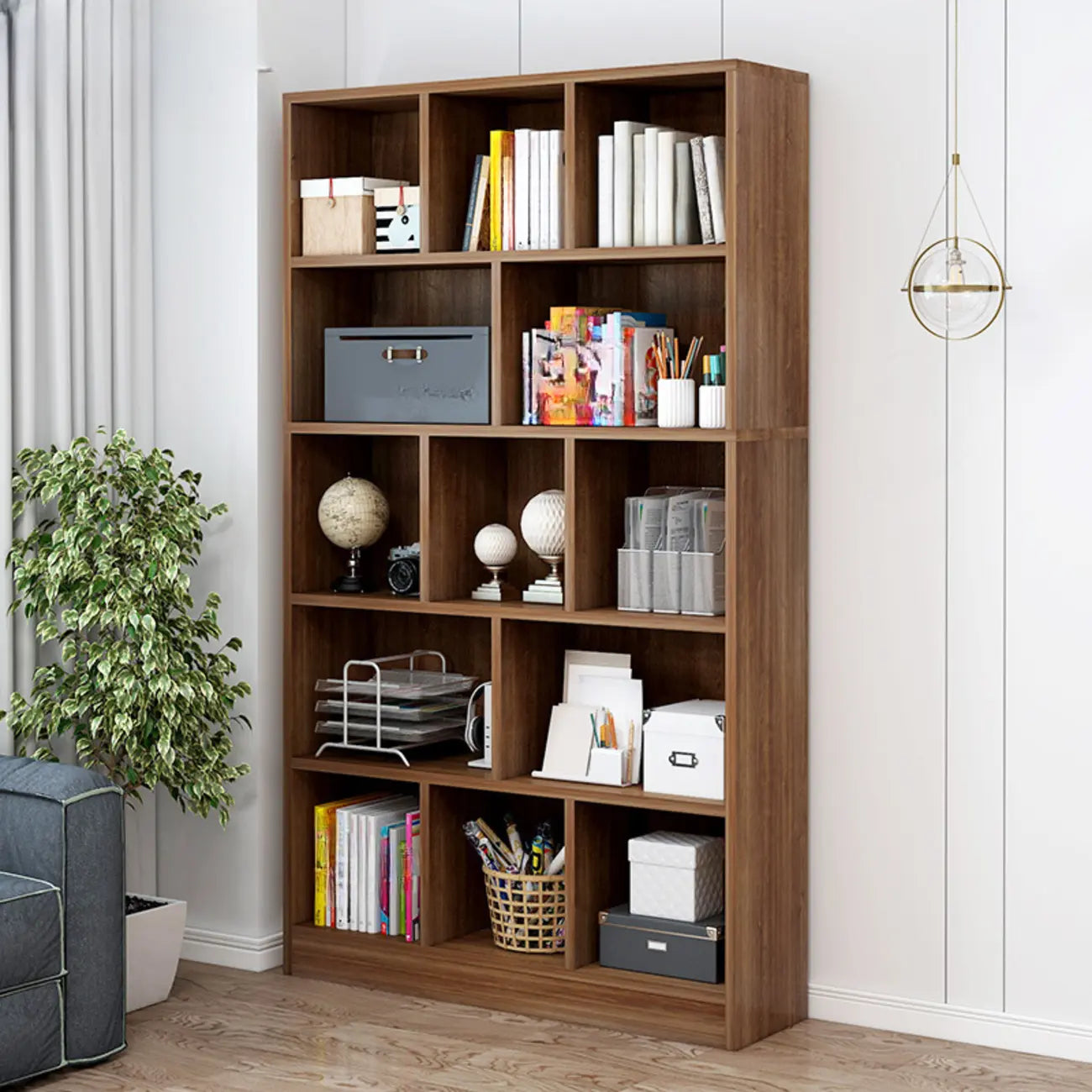 Bibliothèque en bois robuste à 5 niveaux avec armoire pour la maison