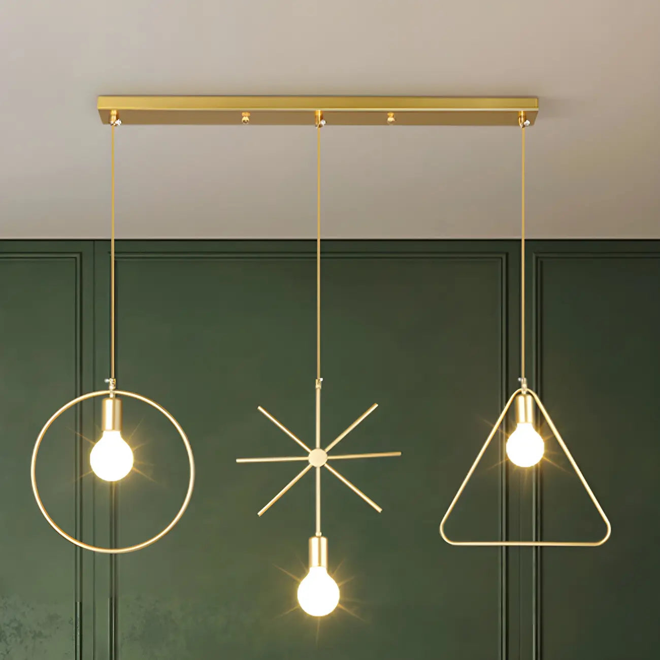 Plafoniera/Lampadario da Isola Industriale Geometria Metallica Oro a 3 Luci