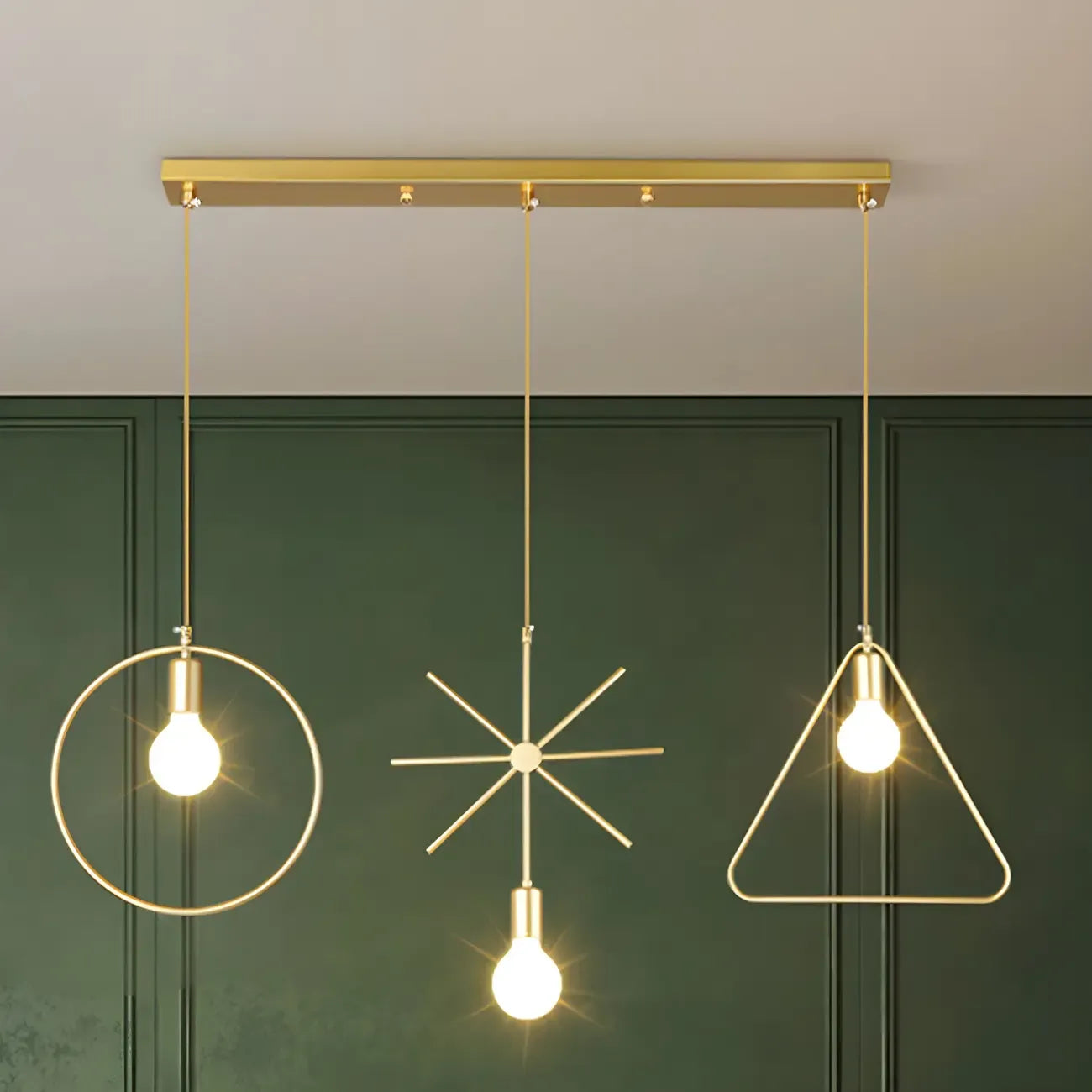 Plafoniera/Lampadario da Isola Industriale Geometria Metallica Oro a 3 Luci