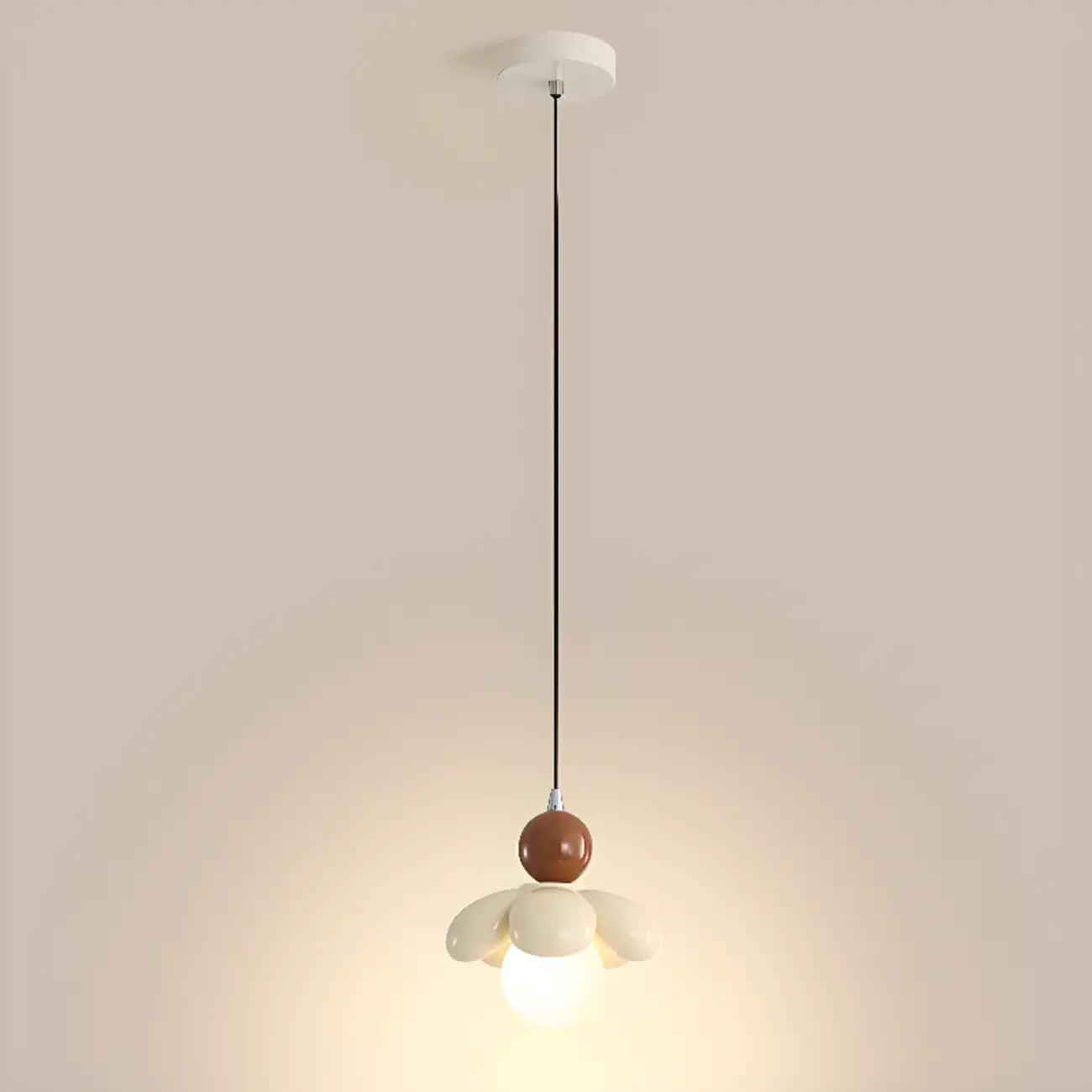 Suspension LED rose poudré avec motif floral en argile pour chevet
