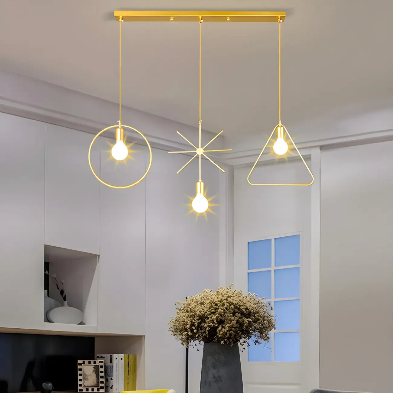 Plafoniera/Lampadario da Isola Industriale Geometria Metallica Oro a 3 Luci