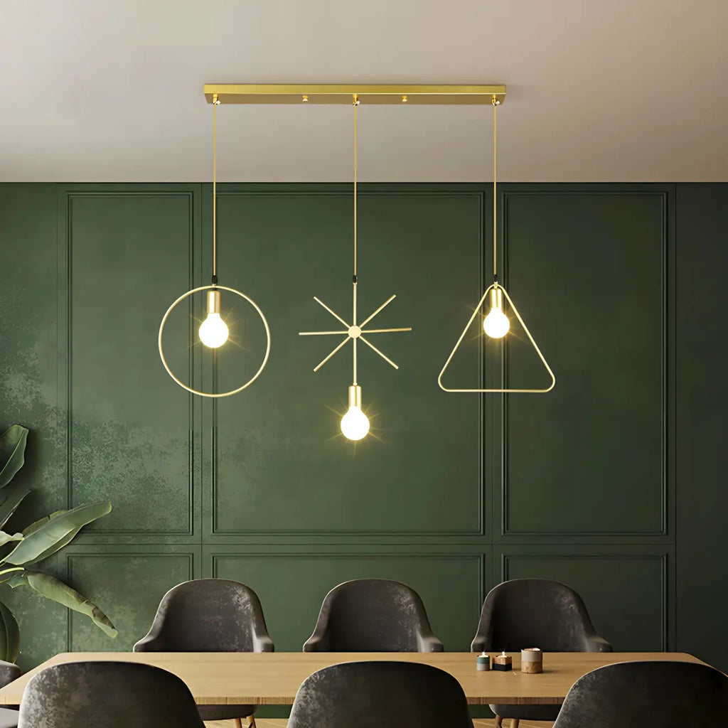 Plafoniera/Lampadario da Isola Industriale Geometria Metallica Oro a 3 Luci