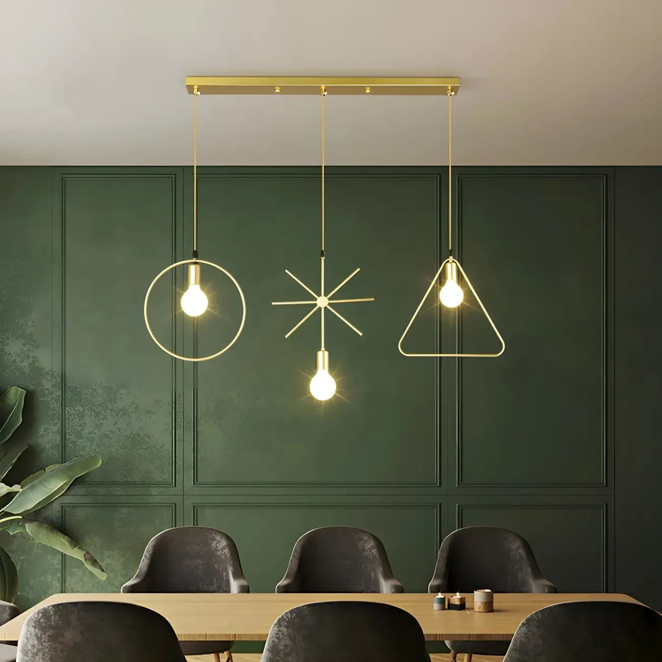 Plafoniera/Lampadario da Isola Industriale Geometria Metallica Oro a 3 Luci