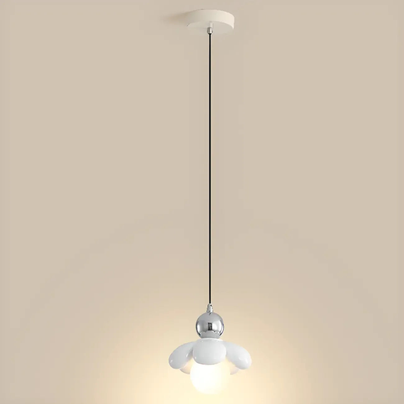 Suspension LED rose poudré avec motif floral en argile pour chevet