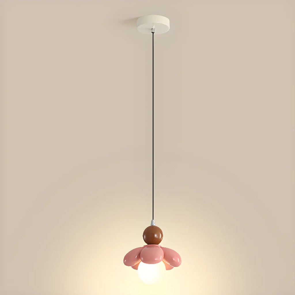 Suspension LED rose poudré avec motif floral en argile pour chevet