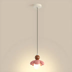 Suspension LED rose poudré avec motif floral en argile pour chevet