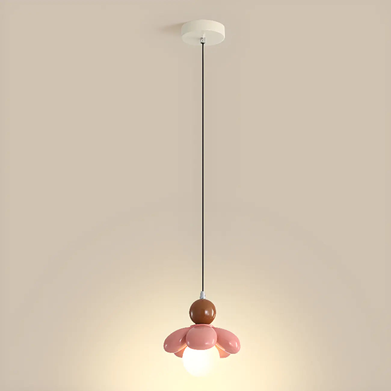 Suspension LED rose poudré avec motif floral en argile pour chevet