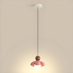Suspension LED rose poudré avec motif floral en argile pour chevet