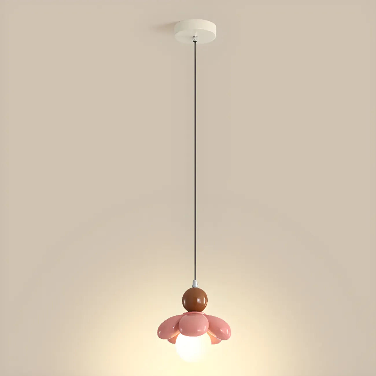 Suspension LED rose poudré avec motif floral en argile pour chevet