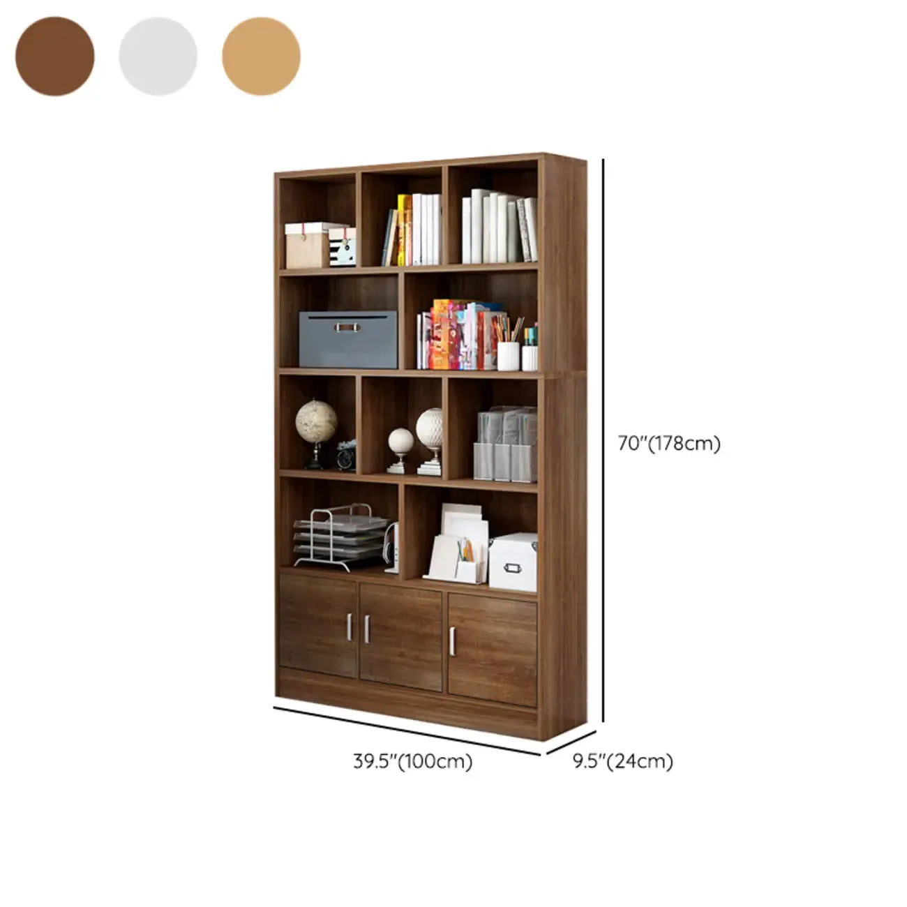 Bibliothèque en bois robuste à 5 niveaux avec armoire pour la maison
