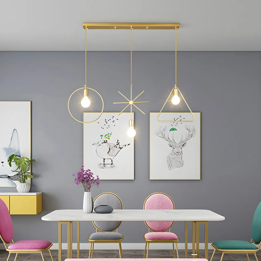 Plafoniera/Lampadario da Isola Industriale Geometria Metallica Oro a 3 Luci