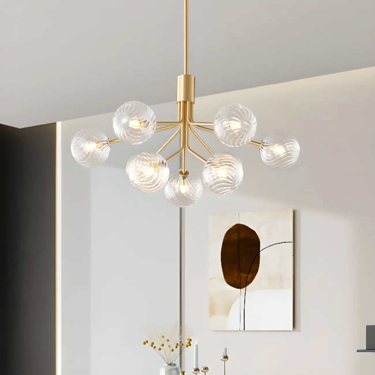 Lampadario moderno a globo a 2 livelli con lunghezza regolabile