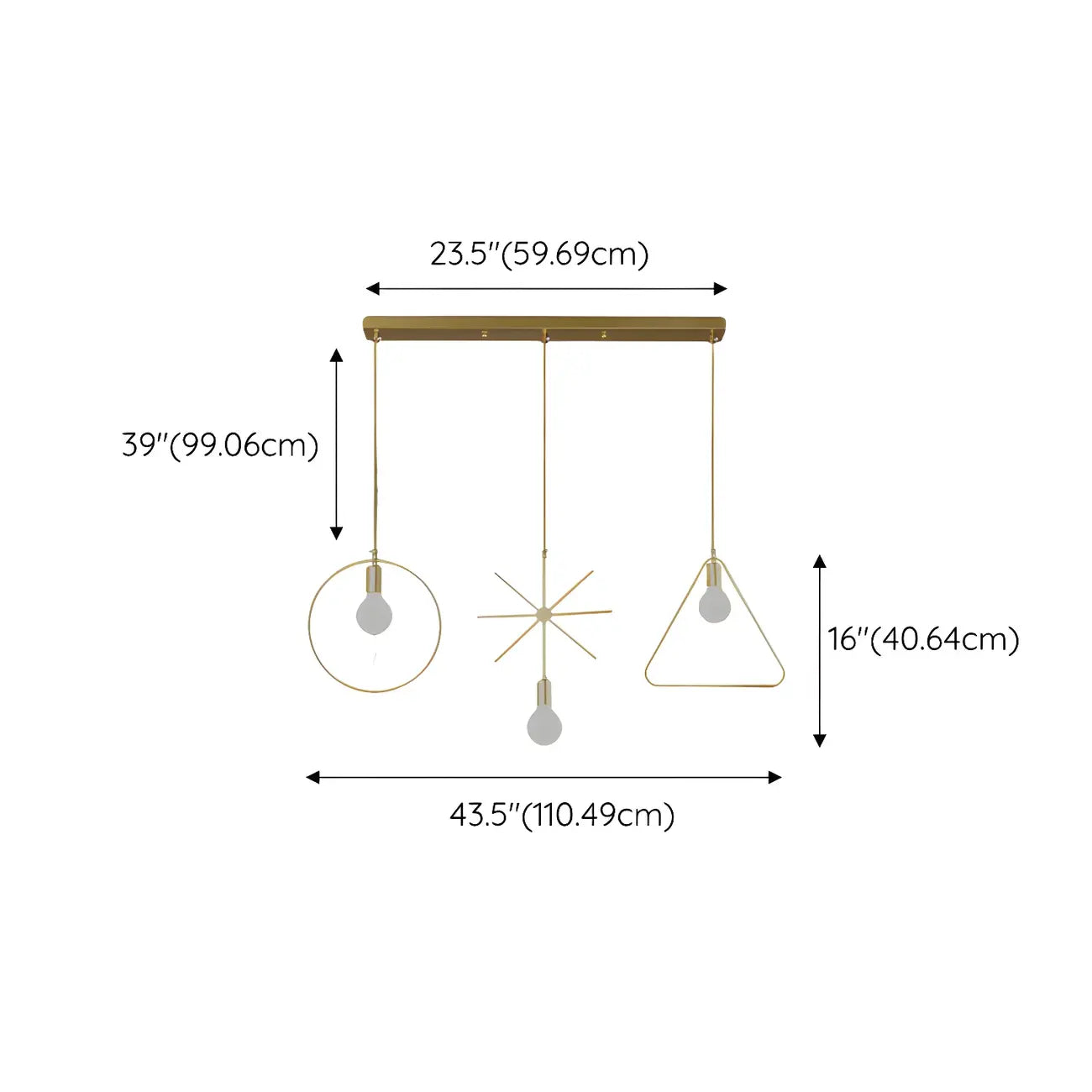 Plafoniera/Lampadario da Isola Industriale Geometria Metallica Oro a 3 Luci