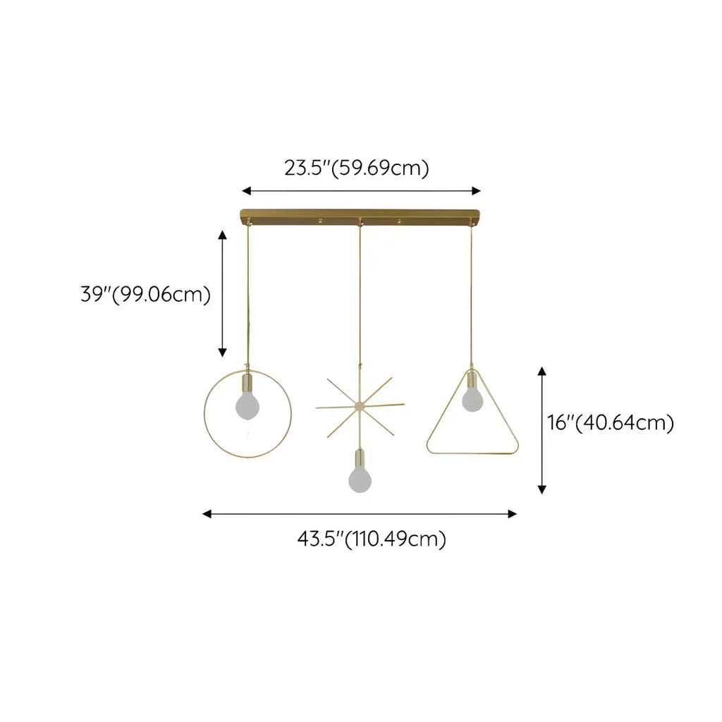 Plafoniera/Lampadario da Isola Industriale Geometria Metallica Oro a 3 Luci
