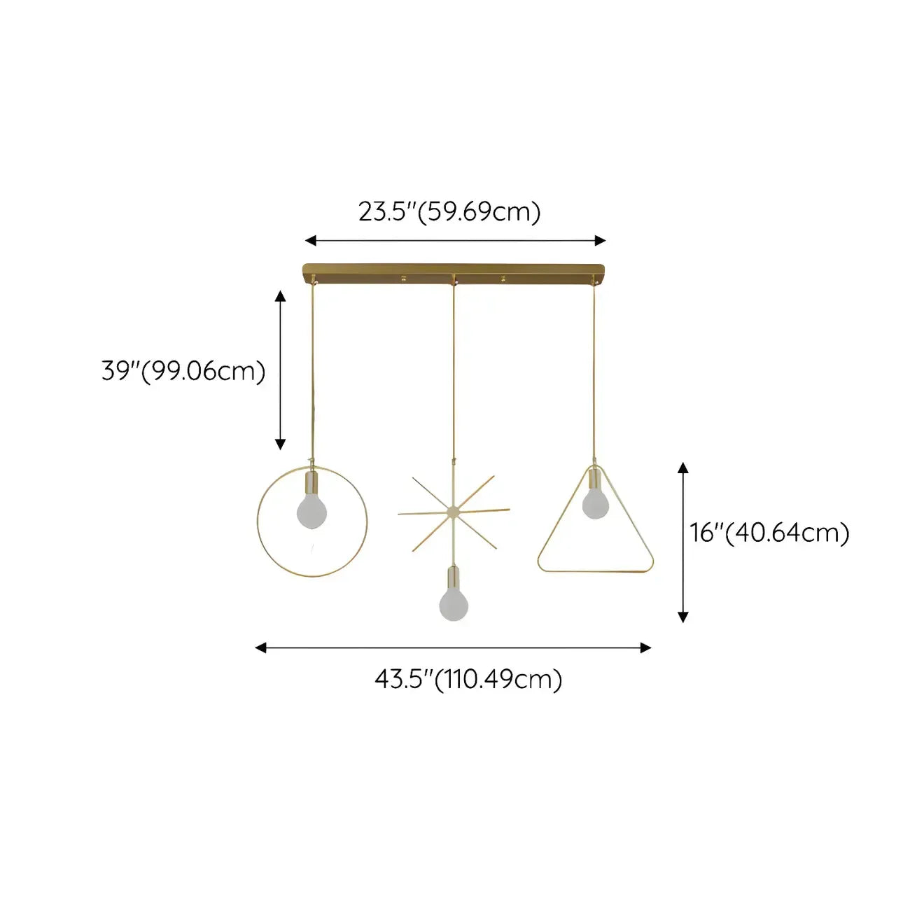 Plafoniera/Lampadario da Isola Industriale Geometria Metallica Oro a 3 Luci