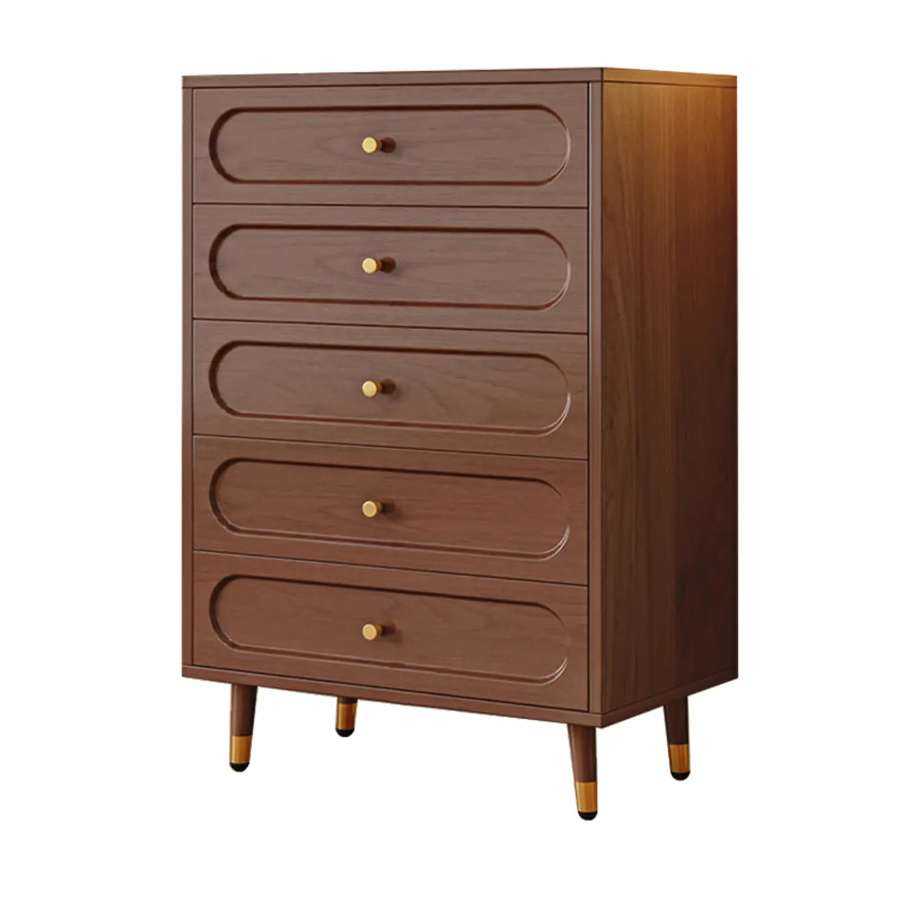 Commode traditionnelle en bois massif à 5 niveaux pour chambre à coucher