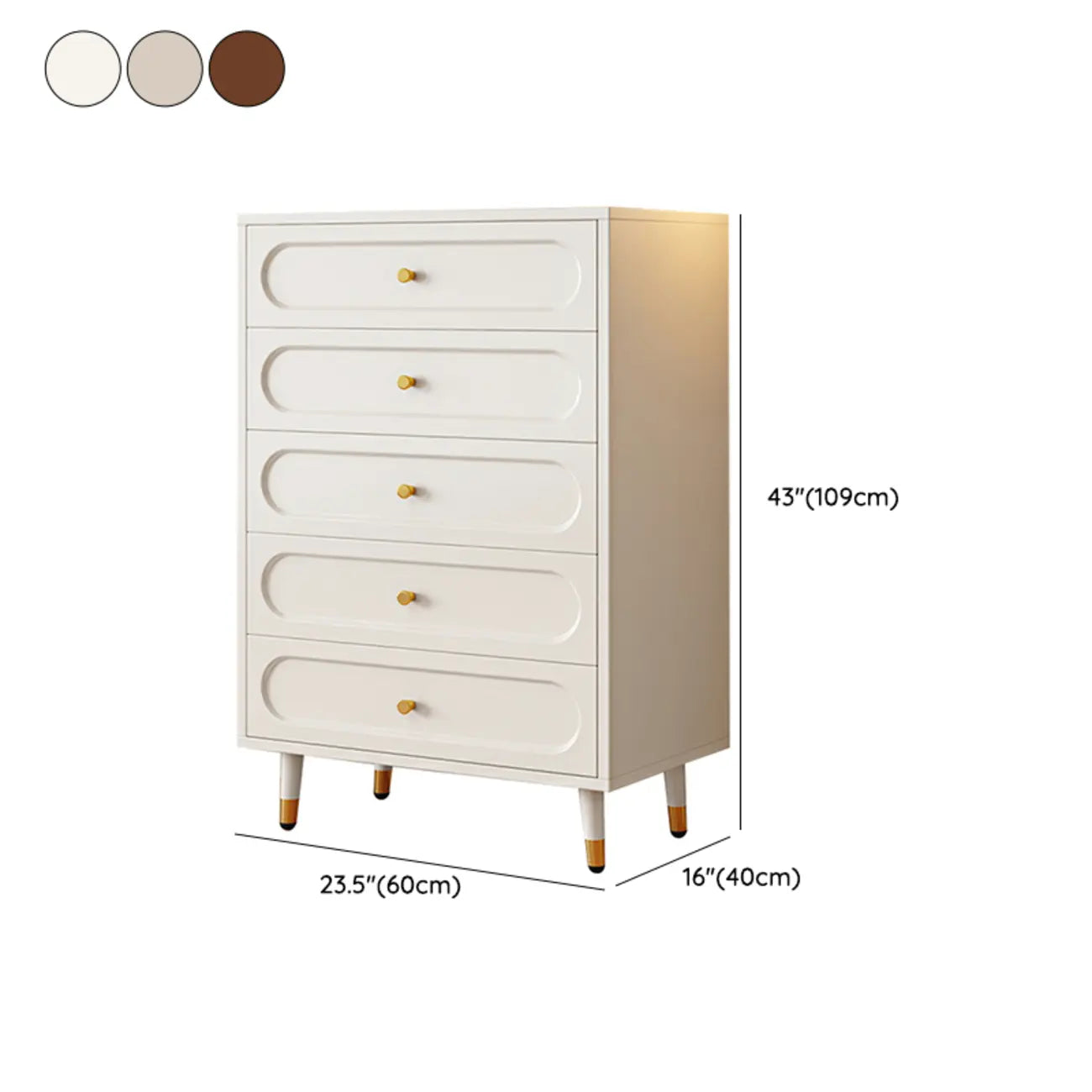 Commode traditionnelle en bois massif à 5 niveaux pour chambre à coucher