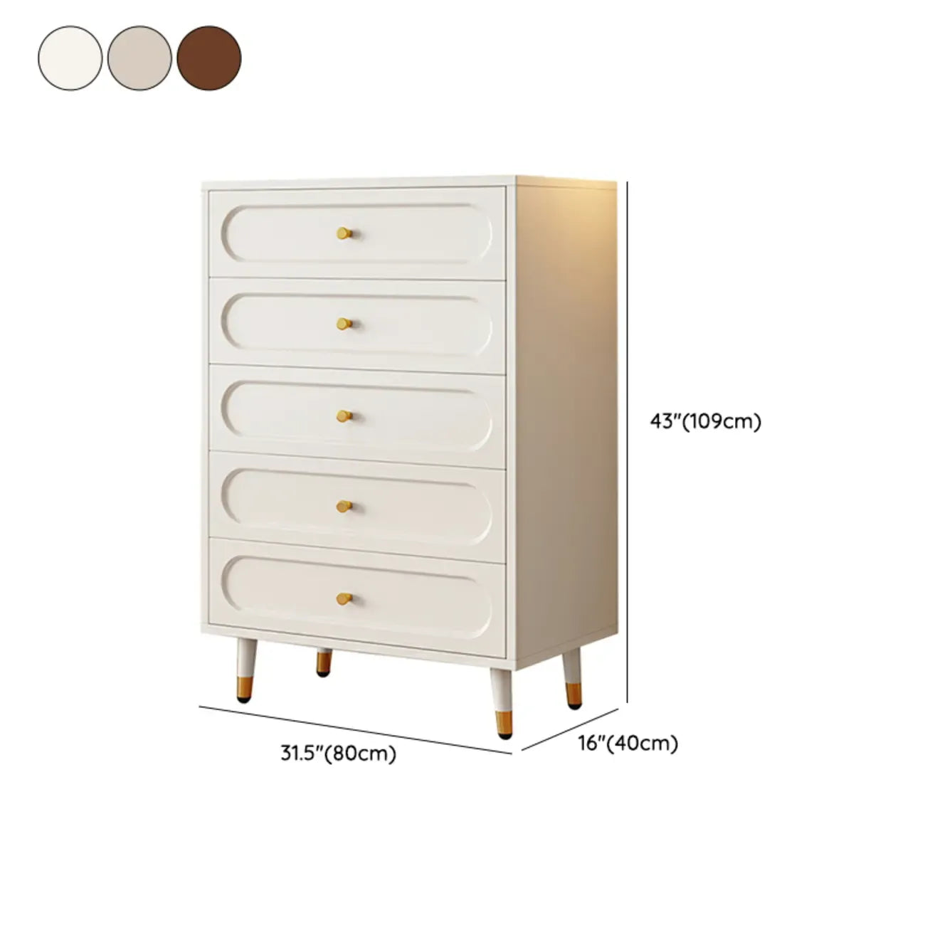 Commode traditionnelle en bois massif à 5 niveaux pour chambre à coucher