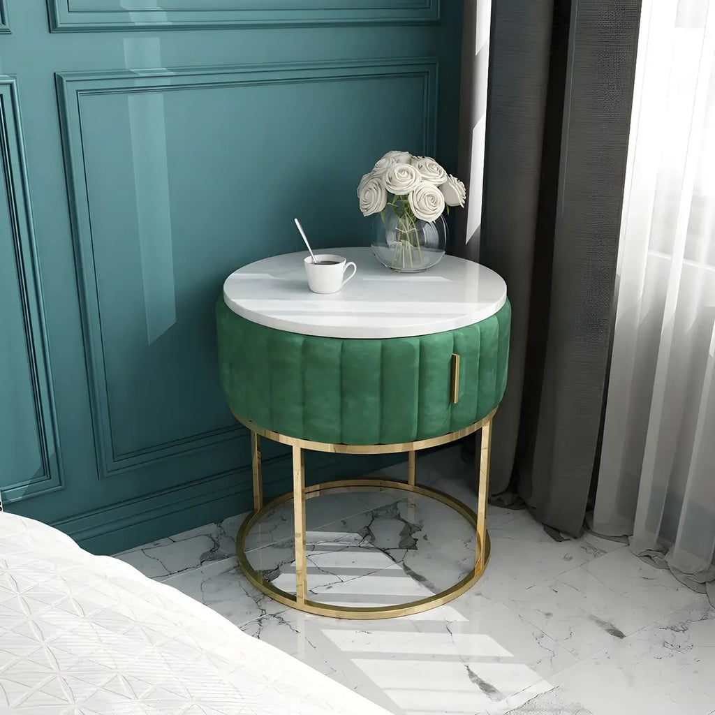 Table de chevet glamour en marbre véritable avec tiroirs et piètement en métal