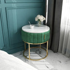 Table de chevet glamour en marbre véritable avec tiroirs et piètement en métal