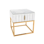 Table de chevet glamour en marbre véritable avec tiroirs et piètement en métal