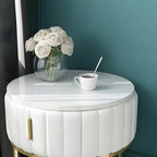 Table de chevet glamour en marbre véritable avec tiroirs et piètement en métal