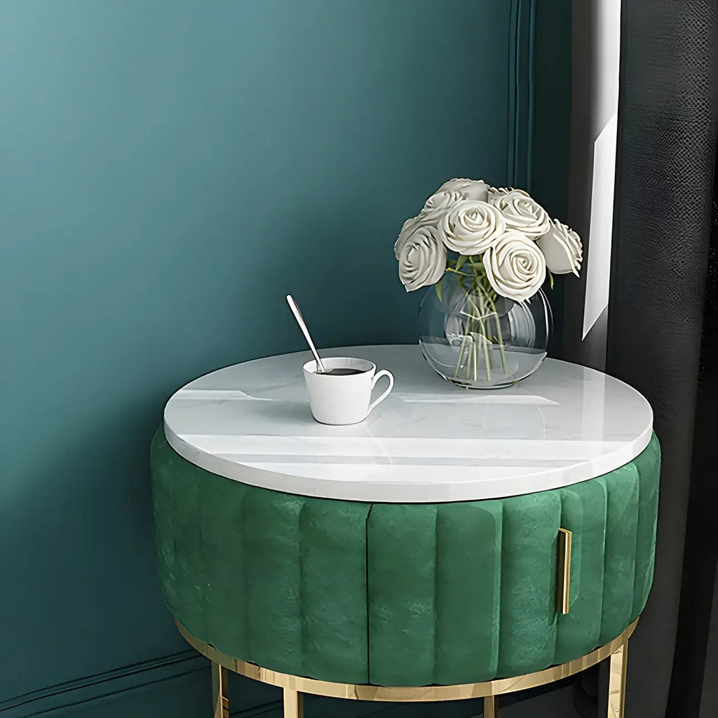 Table de chevet glamour en marbre véritable avec tiroirs et piètement en métal