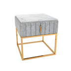 Table de chevet glamour en marbre véritable avec tiroirs et piètement en métal
