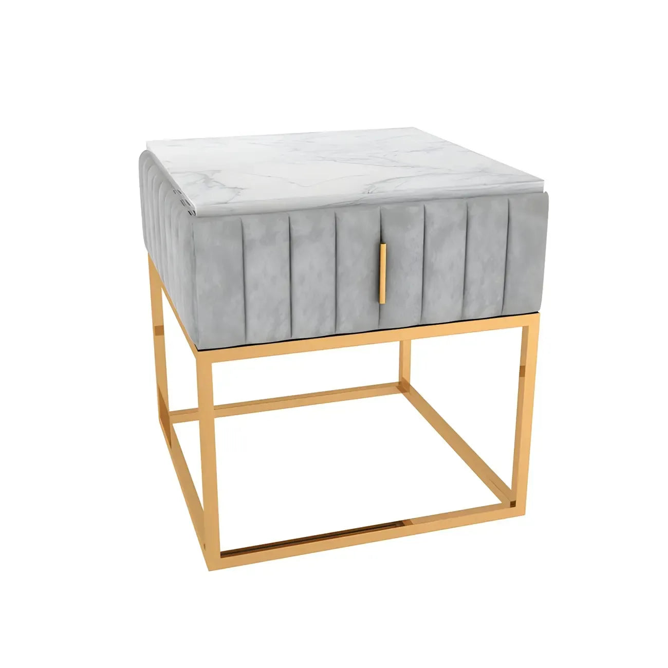 Table de chevet glamour en marbre véritable avec tiroirs et piètement en métal