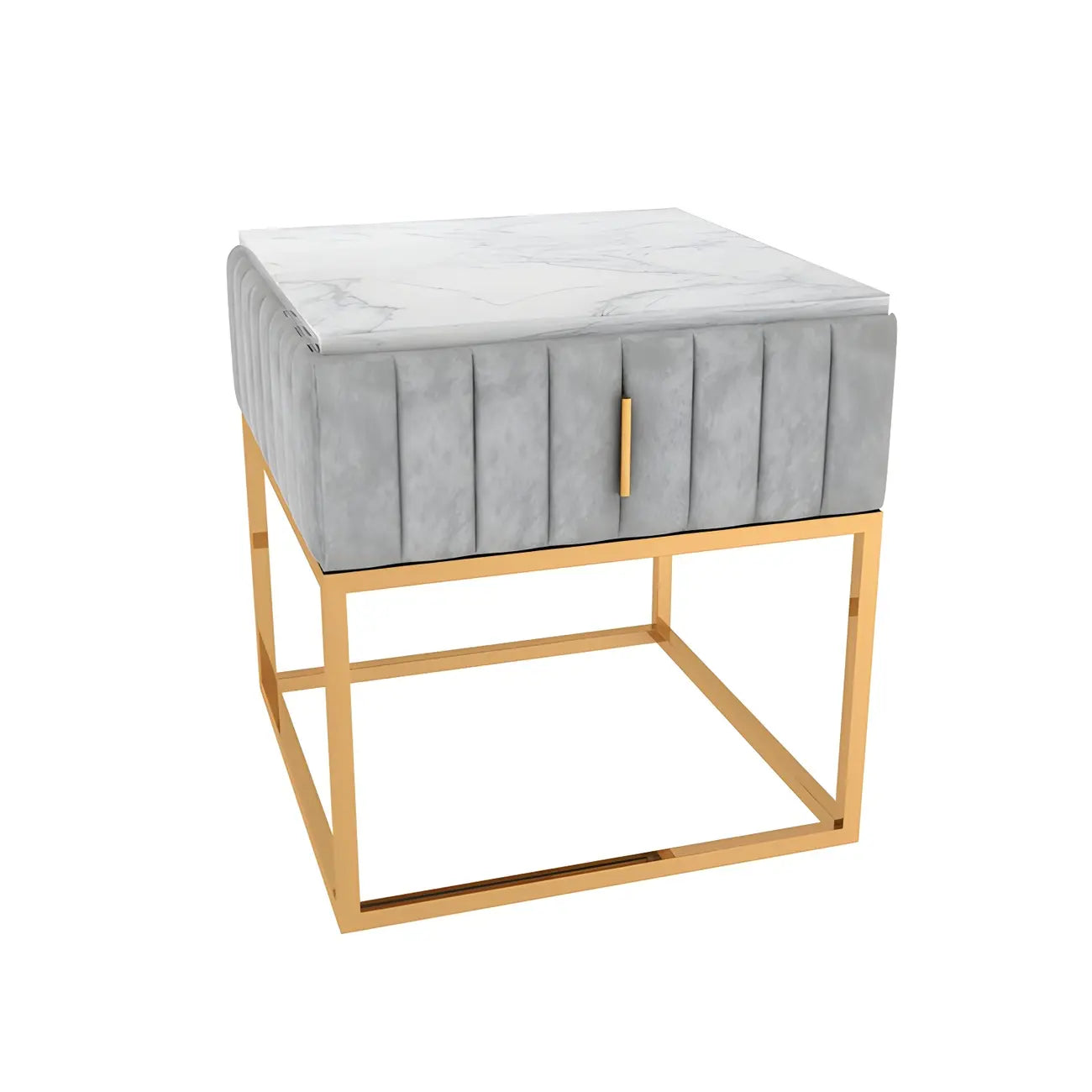 Table de chevet glamour en marbre véritable avec tiroirs et piètement en métal