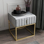 Table de chevet glamour en marbre véritable avec tiroirs et piètement en métal