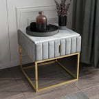 Table de chevet glamour en marbre véritable avec tiroirs et piètement en métal
