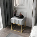 Table de chevet glamour en marbre véritable avec tiroirs et piètement en métal