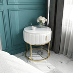 Table de chevet glamour en marbre véritable avec tiroirs et piètement en métal