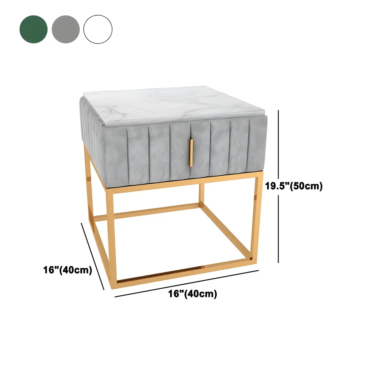 Table de chevet glamour en marbre véritable avec tiroirs et piètement en métal