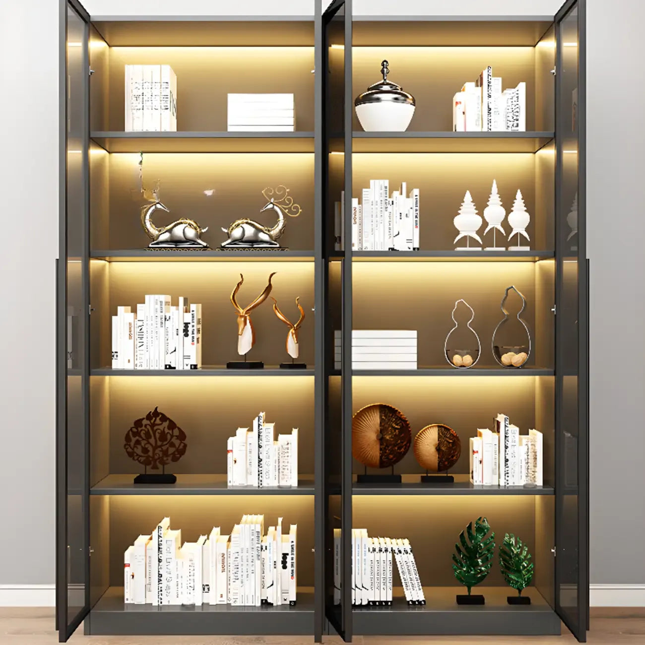 Bibliothèque élégante en verre avec éclairage LED pour bureau