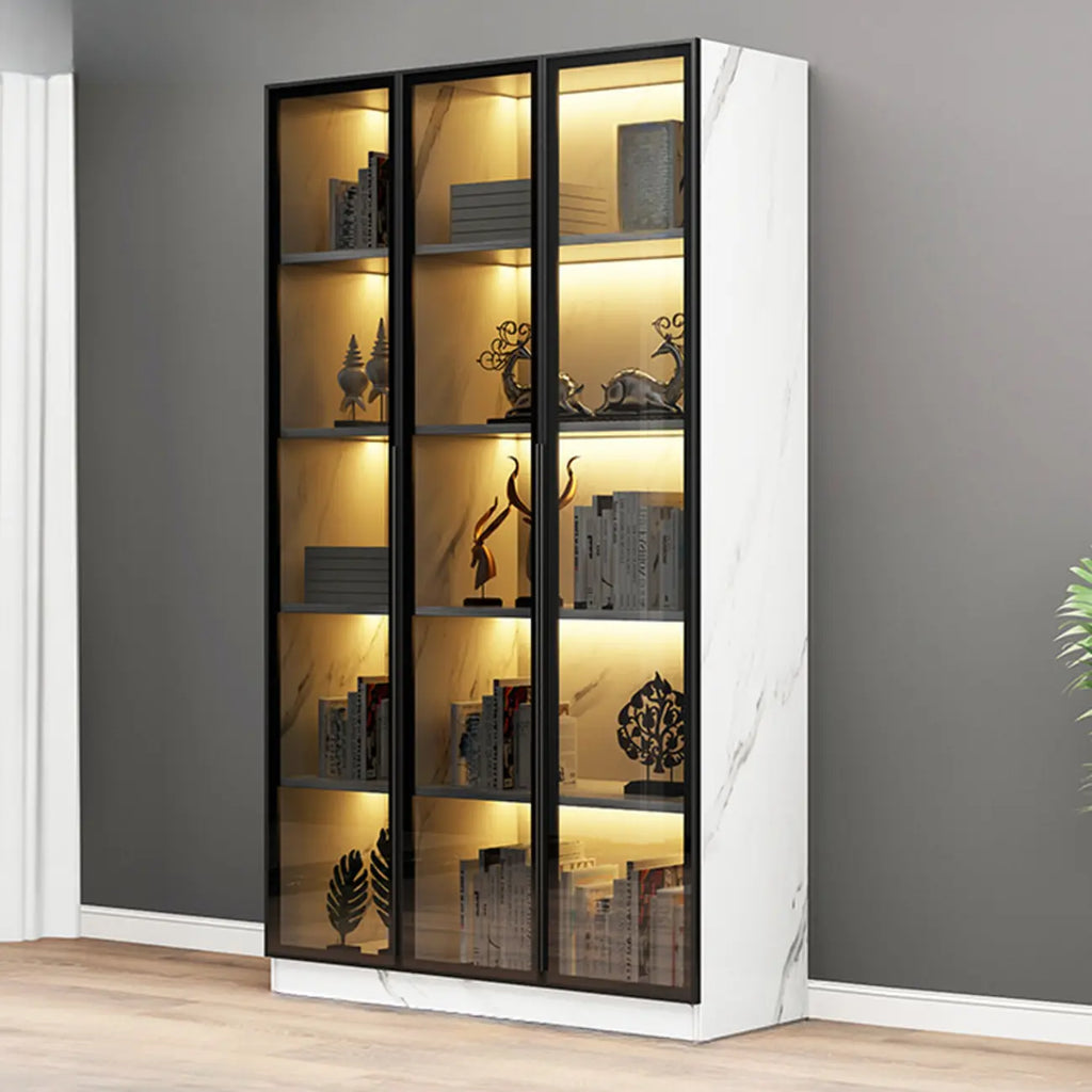 Bibliothèque élégante en verre avec éclairage LED pour bureau