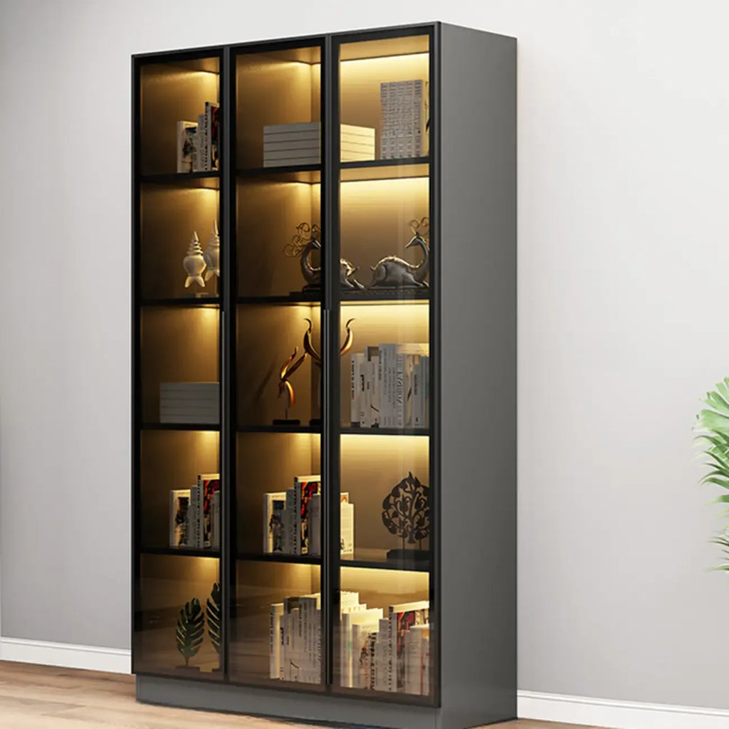 Bibliothèque élégante en verre avec éclairage LED pour bureau