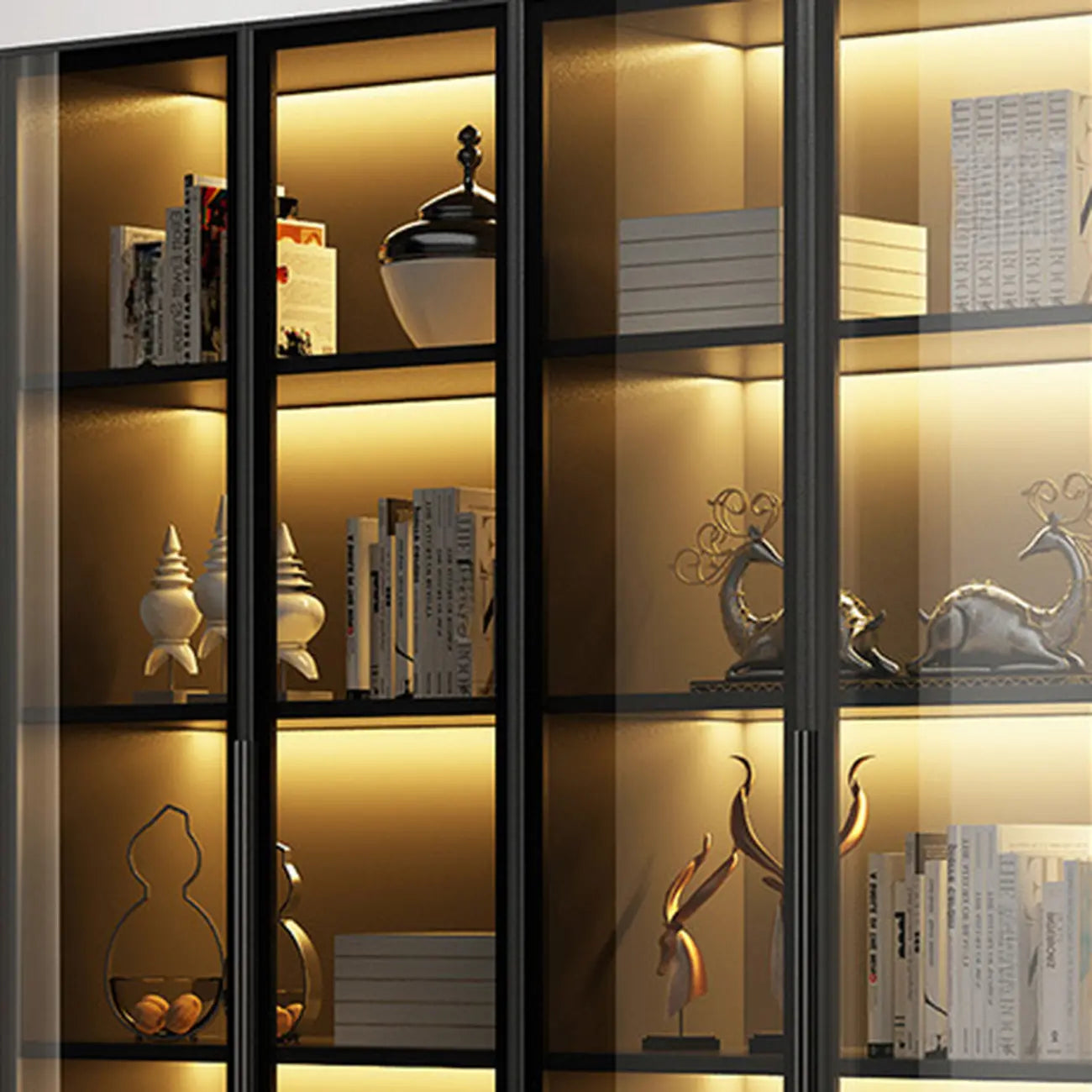 Bibliothèque élégante en verre avec éclairage LED pour bureau