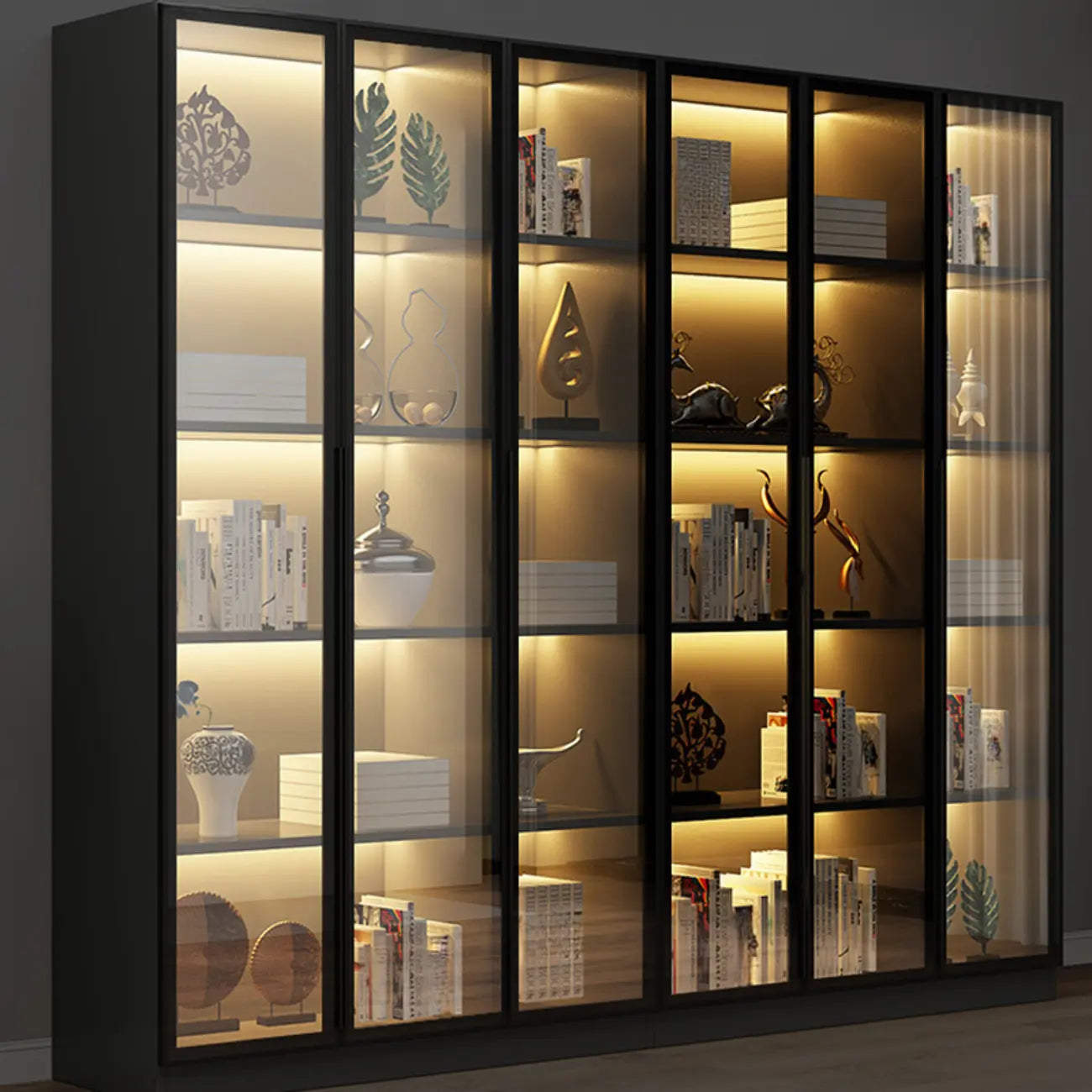 Bibliothèque élégante en verre avec éclairage LED pour bureau
